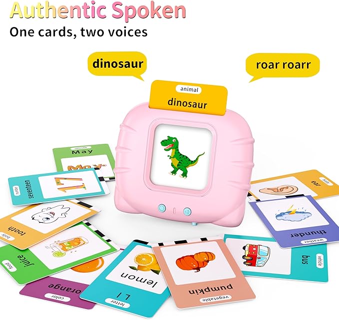 ABC Talking-Flash-Cards with 252 Sight Words, Easter Birthday Gifts for Girls 2 3 4 5 6 Years, Language Therapy Toys for Autistic Children, Learning Toys for Toddlers Ages 2-6, Pink