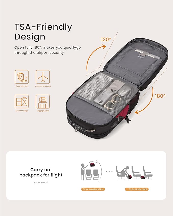 LOVEVOOK Travel Laptop Backpack Waterproof Anti Theft Backpack with Lock and USB Charging Port Large 17-17.3 Inch Computer Business Backpack for Women Men Red