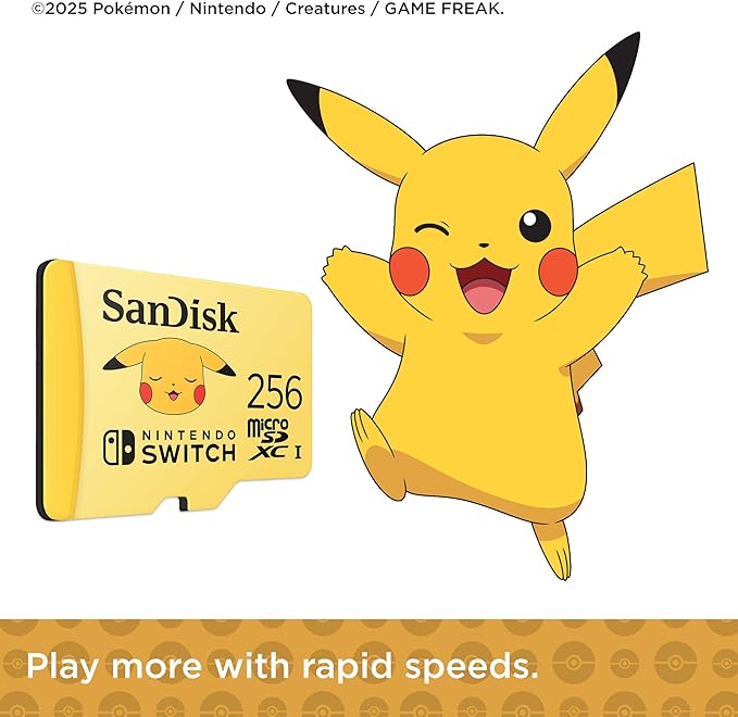 SanDisk 256GB microSDXC Card Licensed for Nintendo Switch, Pokémon Edition, Pikachu, Made for Nintendo-Switch, OLED, and Lite - SDSQXAO-256G-GN6Z