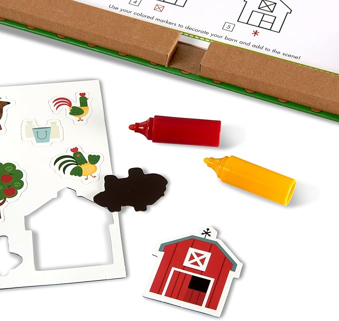 Melissa & Doug Natural Play: Play, Draw, Create Farm, Drawing Activity Set & Magnet Kit - Reusable Mess-Free Travel Activity Toy for Ages 3+(45 Magnets, 5 Dry-Erase Markers) - FSC Certified