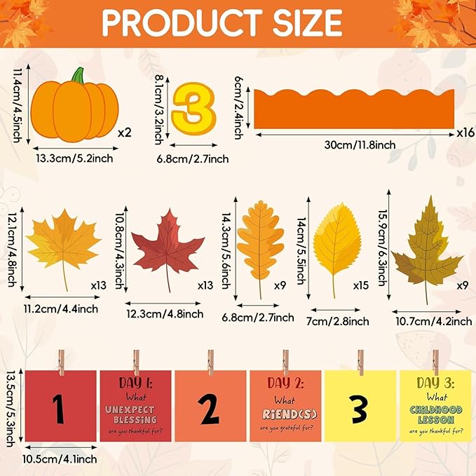 Thanksgiving Bulletin Board Set Fall Classroom Decorations Autumn Paper Cutouts 30 Days of Thankfulness Bulletin Board Maple Leaves Cutout for School Classroom Home Office Wall Door Decor Supplies