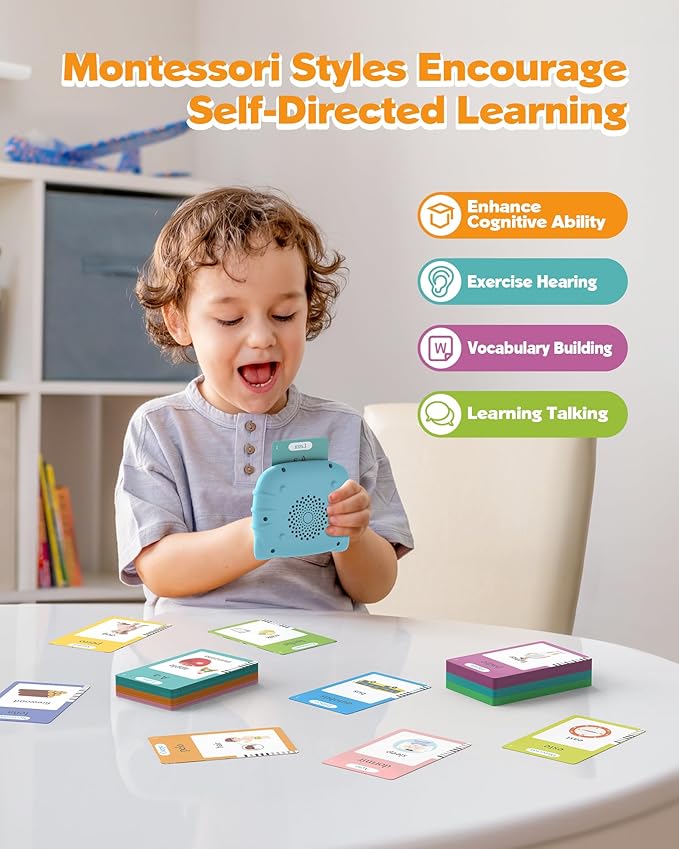 Bilingual Spanish and English Talking Flash Cards for Ages 2+, Pocket Speech Therapy Tools with 510 Words, Montessori Language Learning Aids, Children's Sensory Learning Kit