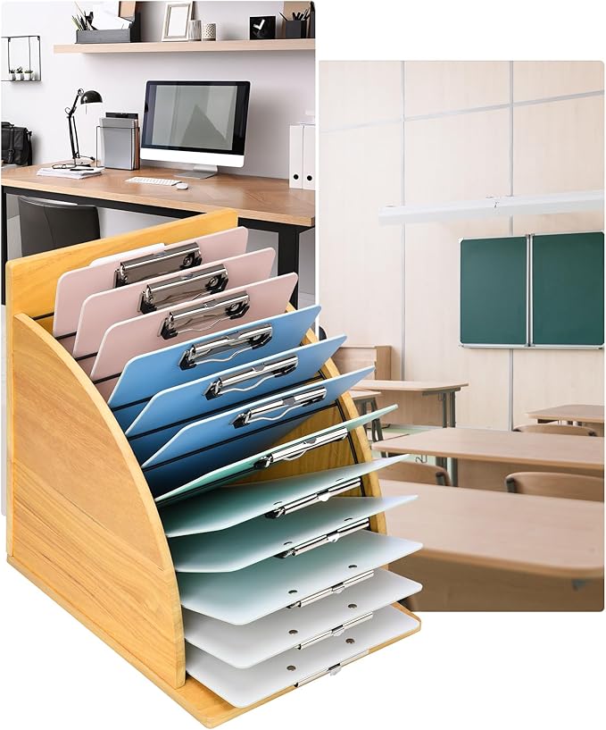 HULISEN Clipboard Holder, Wooden Clipboard Organizer with Raised Side Panel, Clip Board Storage Rack for Classroom and Office, Clip Boards not Included