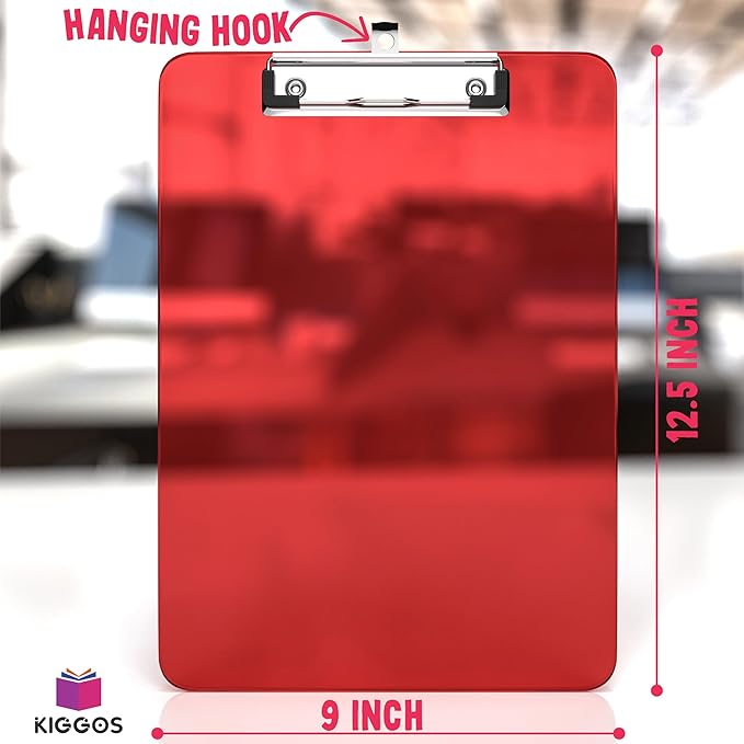 25 Transparent Colored Clipboards Bulk for Classroom Office Plastic Clipboard Low Profile Kids Clip Boards Standard Letter Size Holds 100 Sheets Hanging Hook Colorful Clip Board