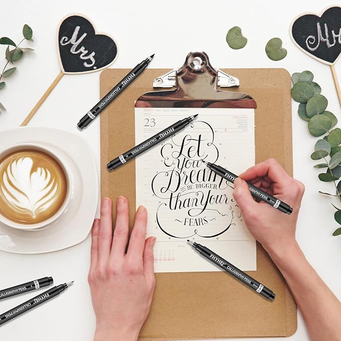 Calligraphy Pen,6 Size Calligraphy Pens for Writing,Brush Pens Calligraphy Set for Beginners,Black Archival Ink Pens,Calligraphy markers,Hand Lettering Pen for Art Drawing,Sketching,Scrapbooking