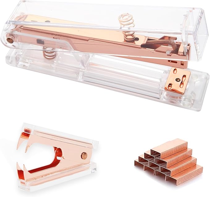 Rose Gold Acrylic Stapler, Desktop Stapler, 25 Sheet Capacity, Includes 1000 Staples and Staple Remover