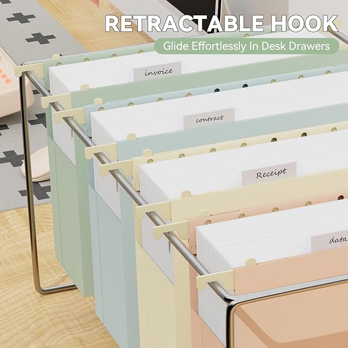 Plastic Hanging File Folders Extra Capacity,3" Expanding Pocket Letter Size,Expandable Large Pastel Hanging Folders,Adjustable Tabs,Heavy Duty Filing Cabinet Folder for Bulky Files,6 Pack