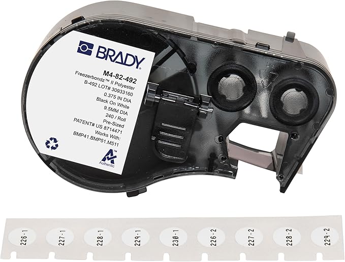 Brady Authentic (M4-82-492) FreezerBondz™ Ultra-Thin Cryogenic Polyester Labels 0.375" Dia Black on White, 240 Labels. for use with The BMP41, BMP51, and M511 Label Printers