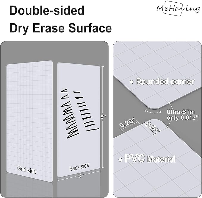 Blank Index Cards 3x5”| Dry Erase Flash Cards, 24 Packs Waterproof with Box| Reusable Flash Cards | Office & Teacher School Supplies (Grid & Blank)
