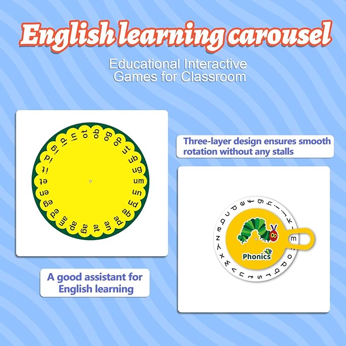 Caterpillar Learning Wheel Phonics Games Flash Cards Sight Word Games Spinners Wheel for Kids Spelling Games Toddler Learning Activities