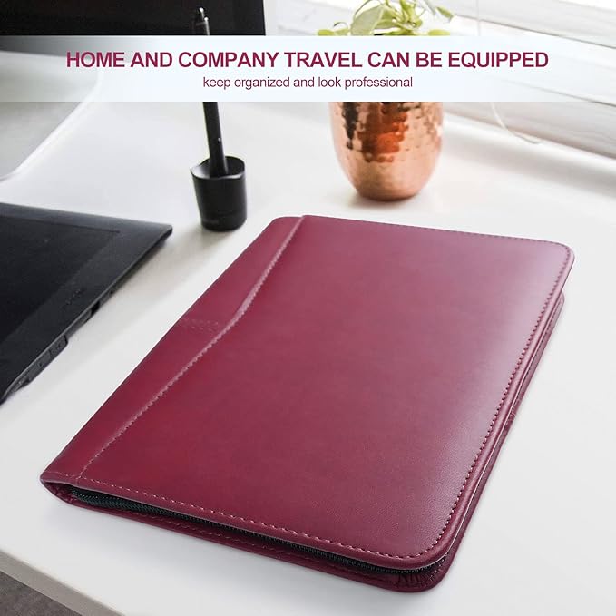 Godery Padfolio/Portfolio, Leather Zippered Padfolio Portfolio Binder 5 x 8 Legal Writing Pad, Professional Business Portfolio for Men & Women, Card Holder, Notepad Clipboard Holder (Red)