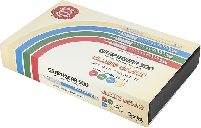 Pentel GraphGear 500 Limited Edition Mechanical Pencil, Classic Colors Box Set, 0.3, 0.5, 0.7, 0.9mm point sizes included, Box of 4 Pencils (PG520RBXSET)