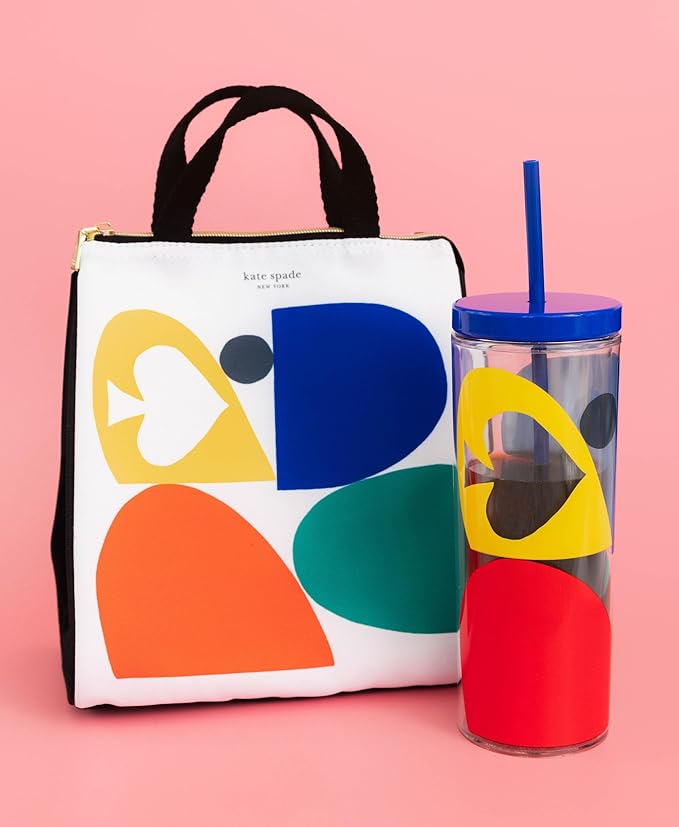 kate spade new york Cute Lunch Bag for Women, Large Capacity Lunch Tote, Adult Lunch Box with Silver Thermal Insulated Interior Lining and Storage Pocket, Spade Colorblock