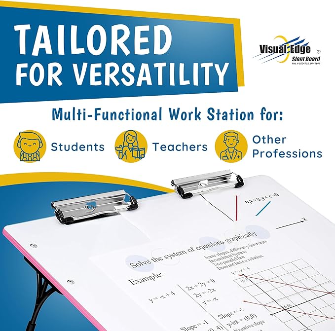 Visual Edge - Slant Board for Writing – Adjustable Magnetic Whiteboard & 22° Angle Ergonomic Desk for Reading, Writing, Drawing and Studying – Portable Tabletop Stand for Students and Teachers - Pink