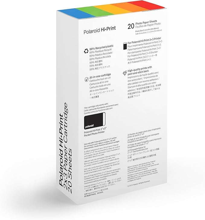 Polaroid Hi Print 2x3 Paper Cartridge, Peel and Stick, 2 Pack (40 Photos) with a Microfiber Cleaning Cloth