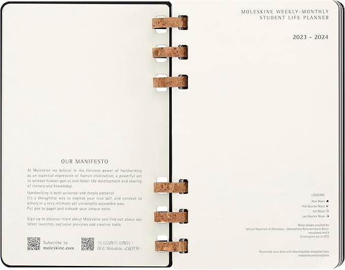 Moleskine 2024 Spiral Academic Planner, 12M, Large, Black, Hard Cover (5 x 8.25)