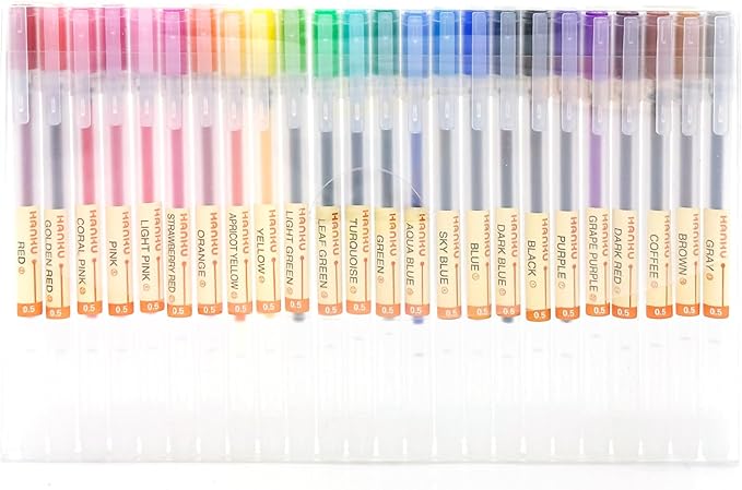 Gel Pens 24 Colors, Ball Point Pens Fine Point, 0.5 mm Ink Pen, Note Taking Pens for Japanese Korean Office School Stationery Supplies (Assorted, 24 Colors)