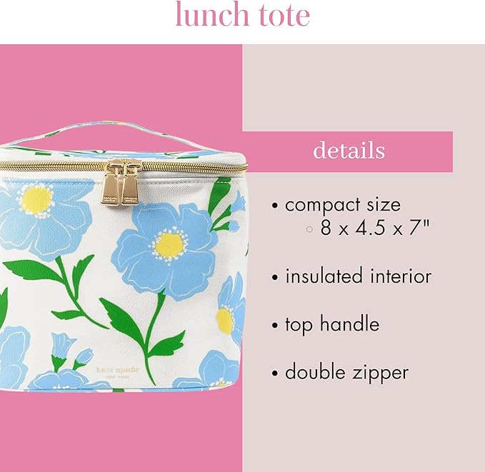 kate spade new york, Insulated Lunch Tote, Small Lunch Cooler, Cute Lunch Bag for Women, Striped Thermal Bag with Double Zipper Close and Carrying Handle (Sunshine Floral)
