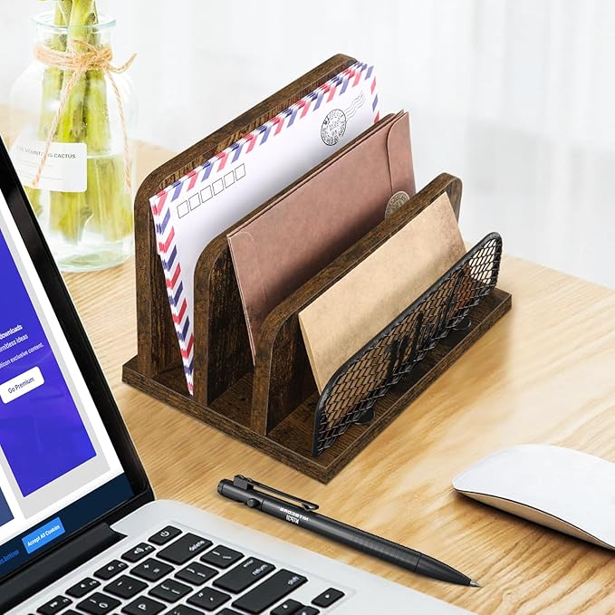 YINMIT Mail Organizer Countertop, Mail Holder with 3-Slot, Desktop Mail Sorter, Mail Organizer for Desk, Letter Sorter File Holder, Office Desk Organizers and Accessories