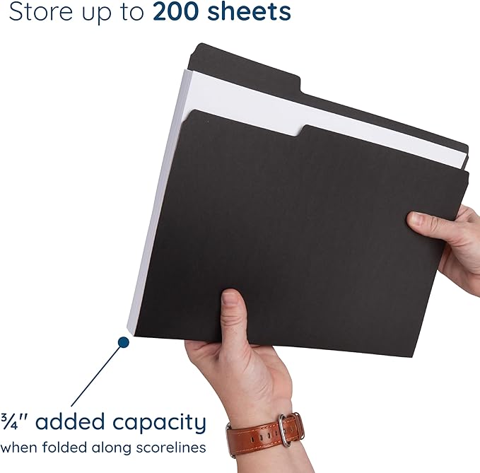 100 Blue Summit Supplies Black File Folders - Letter Size File Folders with 1/3 Cut Tabs, Durable 11pt Black Paper, Holds Letter Size Documents, 100 Pack