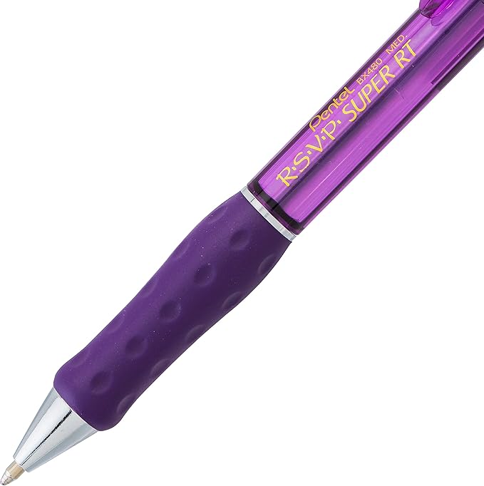 Pentel RSVP Super RT Ballpoint Pen, (1.0mm) Medium Line, Violet Ink, Pack of 2 (BX480BP2V)