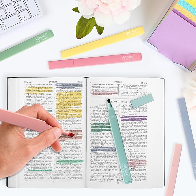 Vitoler Highlighters,8 Colors Chisel Tip Cute Highlighters,No Bleed Bible High lighters for Journaling Planner Notes School Supplies