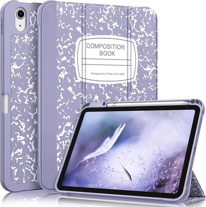 Fintie SlimShell Case for iPad (A16) 11th Generation 11 Inch (2025), iPad 10th Generation 10.9 Inch (2022) - Flexible Soft TPU Stand Back Cover with Pencil Holder, Composition Lilac