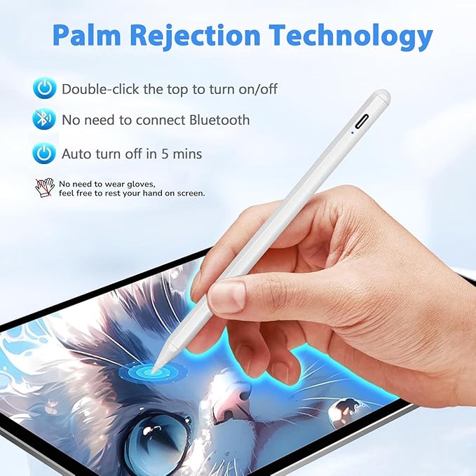 Stylus Pen for iPad A16 11th/10th Palm Rejection & Fast Charging Stylus Pen 2025-2018 Stylus Pencil for Apple iPad 11th/A16/10/9/8/7/6th,Pro 12.9/11/13 inch M4,Air M2/M3/5/4/3,Mini A17/5th/6th