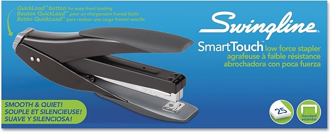 Swingline Stapler, SmartTouch Desktop Stapler, Reduced Effort, 25 Sheets, Full Strip, Silver/Blue (S7066525)