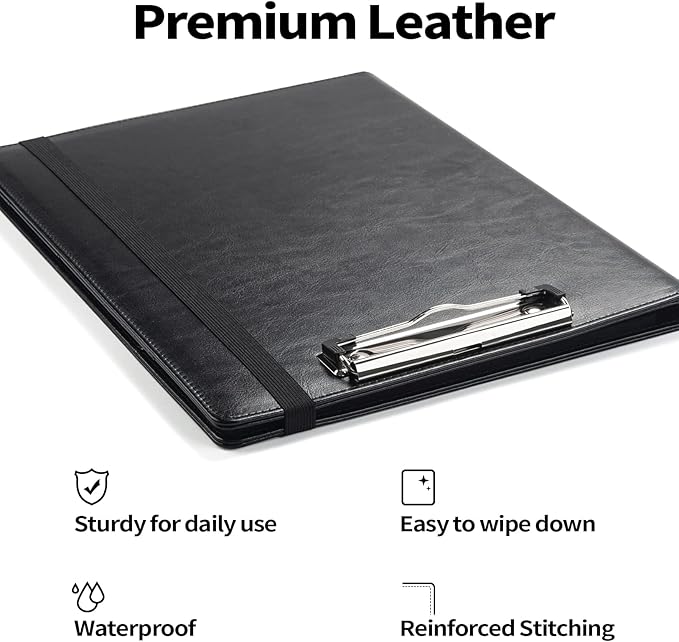 Sooez Padfolio Clipboard, Portfolio Organizer with Notepad, Premium PU Leather Clipboard Folder for Legal Pad, Versatile Clipfolio with Storage, Letter Size Document Holder for School Office, Brown