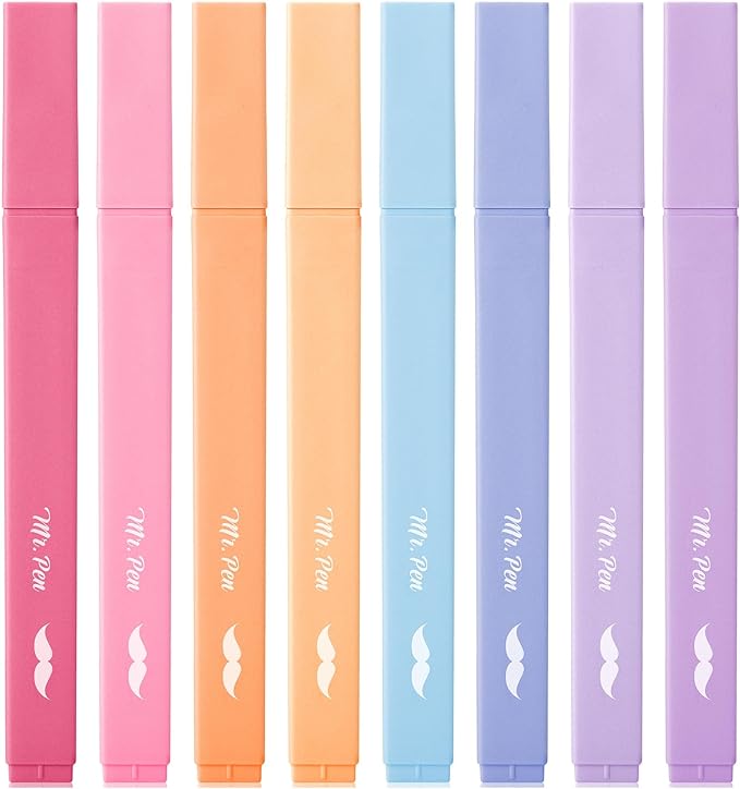 Mr. Pen- Aesthetic Highlighters, 8 pcs, Chisel Tip, Assorted Colors, No Bleed Bible Highlighter Pastel