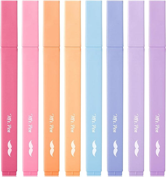 Mr. Pen- Aesthetic Highlighters, 8 pcs, Chisel Tip, Assorted Colors, No Bleed Bible Highlighter Pastel
