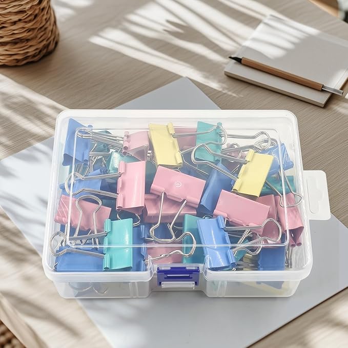 60 Pack Binder Clips Medium, 1.25 Inch/32mm Colored Binder Paper Clips with Container, Paper Clamps for Office Supplies, Home, School,Business Document Organizing (Blue, Pink, Yellow, Green)
