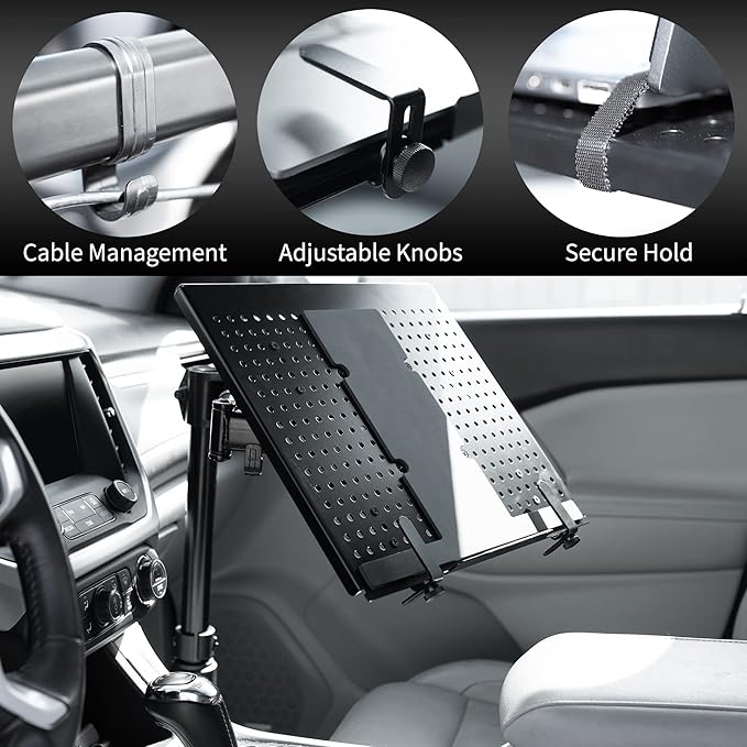 VIVO Single Laptop Car Mount, Fully Adjustable Extension, Notebook Stand for Trucks, Vans, and SUVs, Articulation and Height Adjustment, Black, MOUNT-CAR01