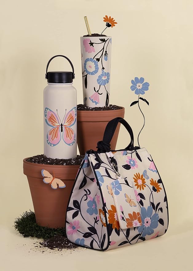 kate spade new york Portable Soft Cooler Lunch Bag, Thermal Tote with Insulated Interior Lining and Storage Pocket, Lunch Tote for Women, Floral Garden