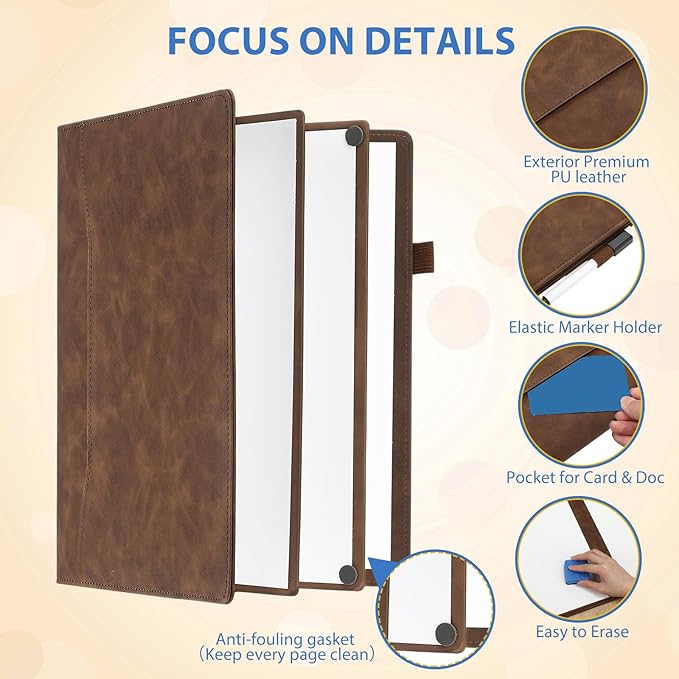 Feifeiya 6 Sides Dry Erase Notebook Portable Whiteboards Notebook 12"x9"(a4) Small Reusable Whiteboard Notepad Foldable Anti-ghosting Surface, Travel White Board for Office Study Meeting Planning