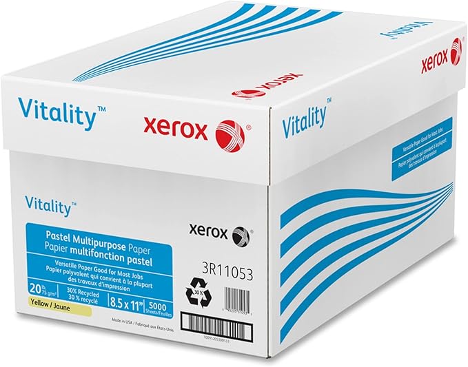 Xerox® Vitality Colors™ Multipurpose Printer Paper, Letter Paper Size, 20 Lb, 30% Recycled, Yellow, Ream Of 500 Sheets