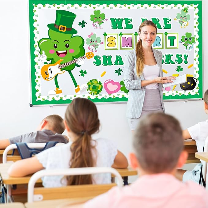 St. Patrick's Day Bulletin Board Decoration Set, March Sham Rocking Classroom Decorations Lucky Shamrock Music Note Rainbow Cutouts Irish Holiday Library School Home Window Wall Door Decor for Teacher