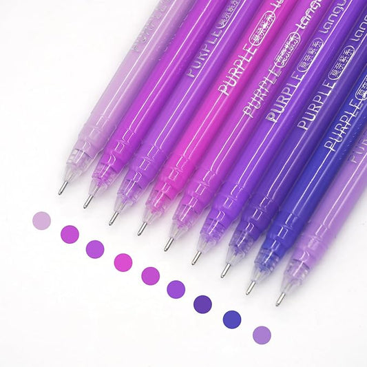 Gel Pens with Fine Point 0.6mm, 9 Colors Drawing Pencils for Adult Coloring Books Smooth Writing Pen Set for Journaling(Purple Style)