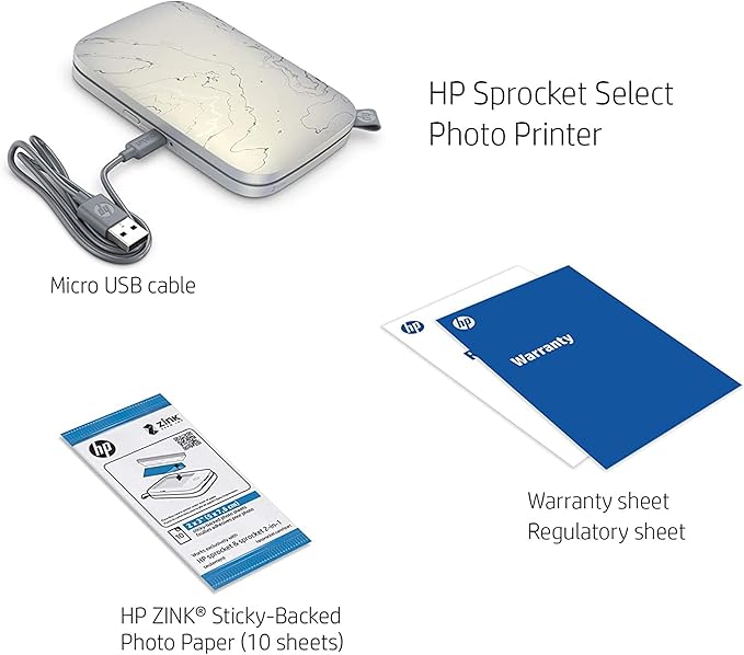 HP Sprocket Select 2.3x3.4 Instant Photo Printer, Print Pictures on Zink Sticky-Backed Paper from Your iOS & Android Device, Portable Printer for Home Use and Travel, Eclipse