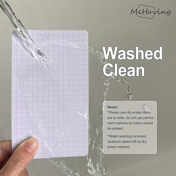 Blank Index Cards 3x5”| Dry Erase Flash Cards, 24 Packs Waterproof with Box| Reusable Flash Cards | Office & Teacher School Supplies (Grid & Blank)