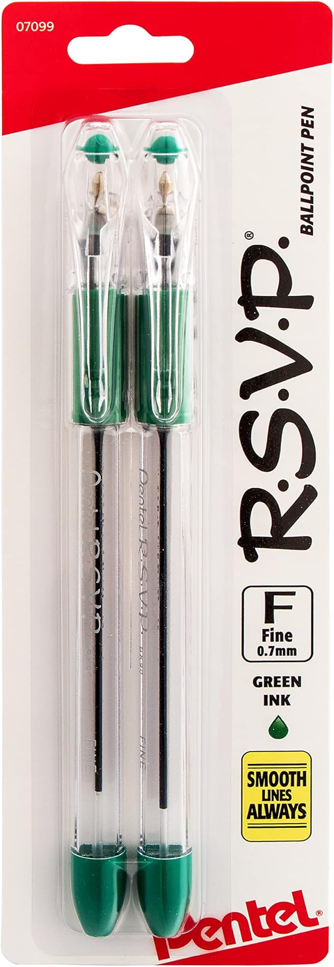 Pentel R.S.V.P. Ballpoint Pen, Fine Line, Green Ink (BK90BP2D) (Pack of 1, 2 Count Total)
