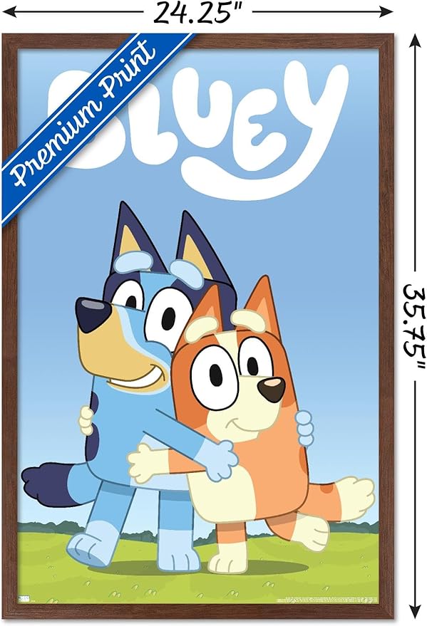 Bluey - Hug Wall Poster, 34L" x 22.4W", Mahogany Framed Version
