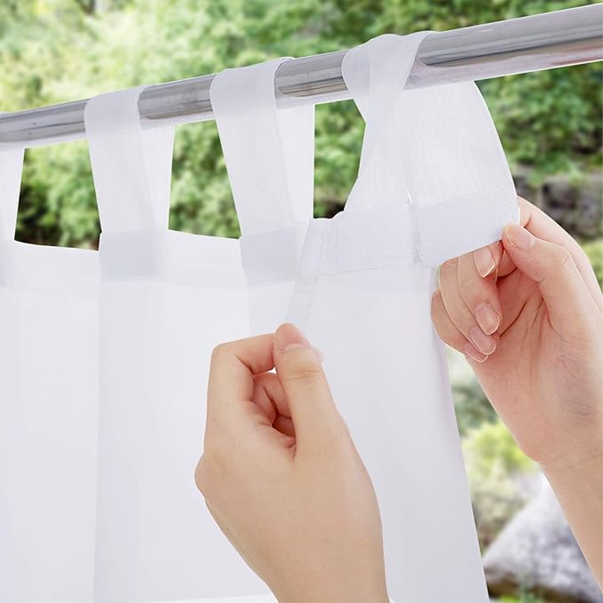 NICETOWN Outdoor Sheer Curtain for Pergola Waterproof, Lightweight Detachable Sticky Tab Top Voile Panel with Rope Tie Back for Gazebo/Patio, 1 Pack, 100 Inch Wide by 96 Inch Long, White