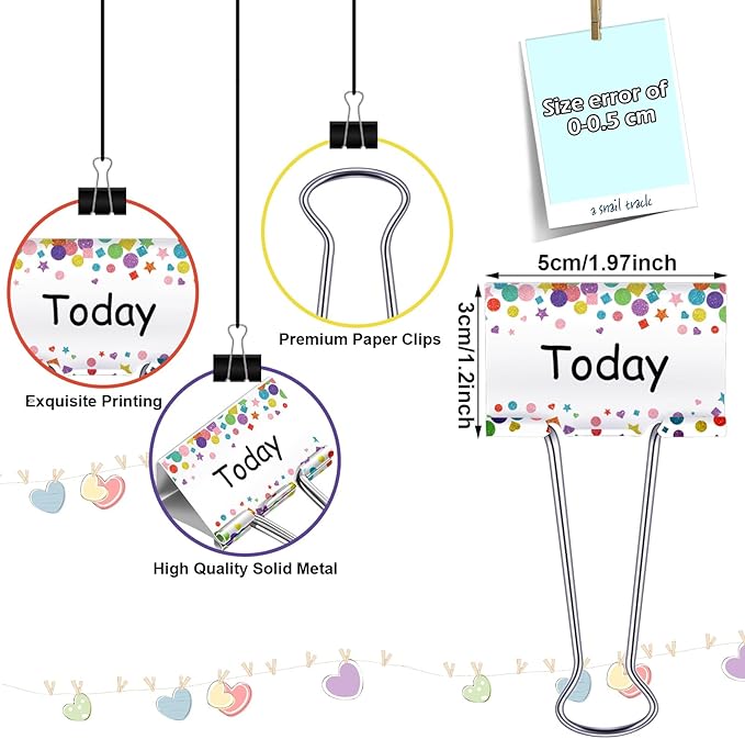 Tenare 6 Pieces Teacher Essentials Large Binder Clips 2 Inches Teacher Binder Paper Clips Office Back to School Gifts Classroom Supplies Management Supplies(Cute Days of The Week)