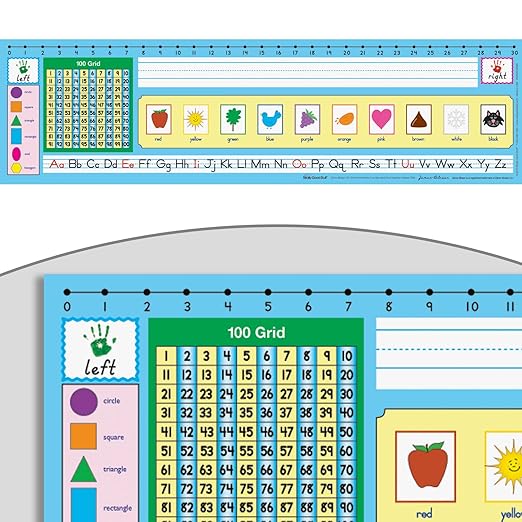 Really Good Stuff 24PK Zaner-Bloser 100-Grid with Number Line Self-Adhesive Vinyl Desktop Reference Nameplate with Left and Right Handprints, Shapes and Colors