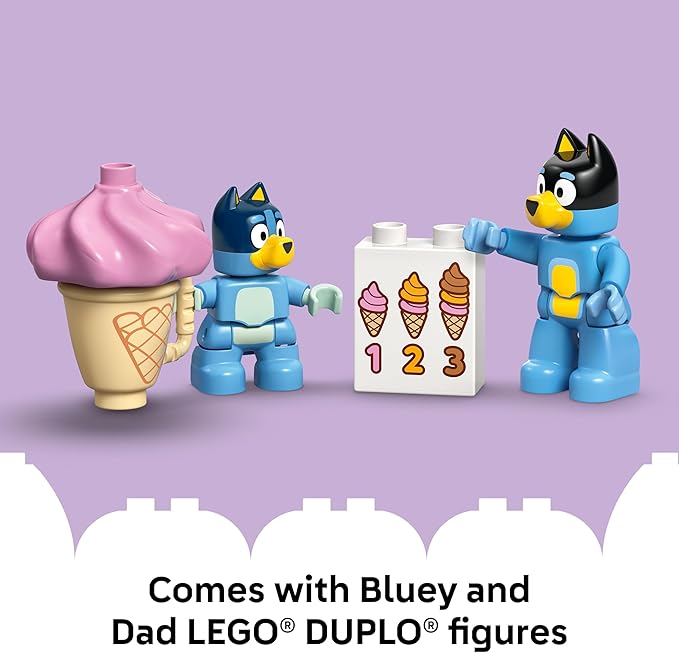 LEGO DUPLO Bluey Ice Cream Trip with Bluey - Toddler Toy for Kids, Boys, and Girls Ages 2+ - Includes Figure and Ice Cream Stand - Sensory Toy for Pretend Play - Preschool Gift Idea - 10458