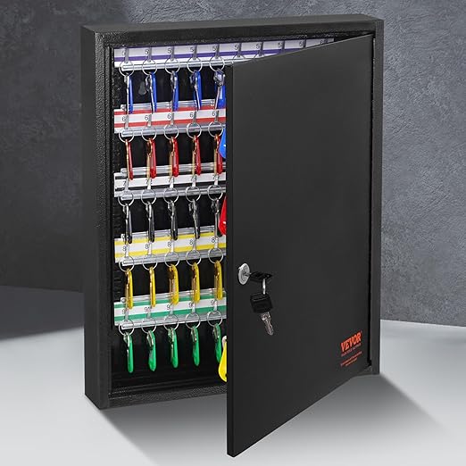 VEVOR 100-Key Cabinet, Key Lock Box with Adjustable Racks, Security Key Storage Box Steel, Key Organizer with 100 Colorful Key Tags and 2 Record Cards for School, Office, Hotel