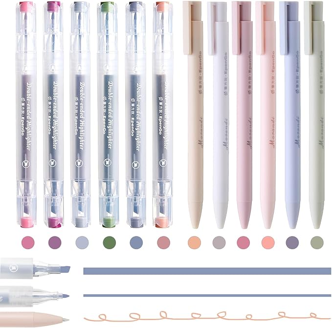 12-Pack Bible Pens and Highlighters Set, 6 Deep Morandi & 6 Morandi Pens for Bible Study, Journaling, Note Taking, Office and School Marking, No Bleed Through