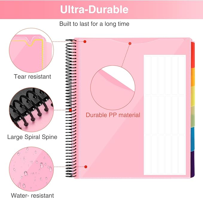 Forvencer 24 Pocket Project Organizer, 1/3-cut Tab Binder Organizer with Sticky Labels, Multi Pocket Folder with Zipper Pouch, Folder Binder Spiral Pocket Notebook, Office Supplies